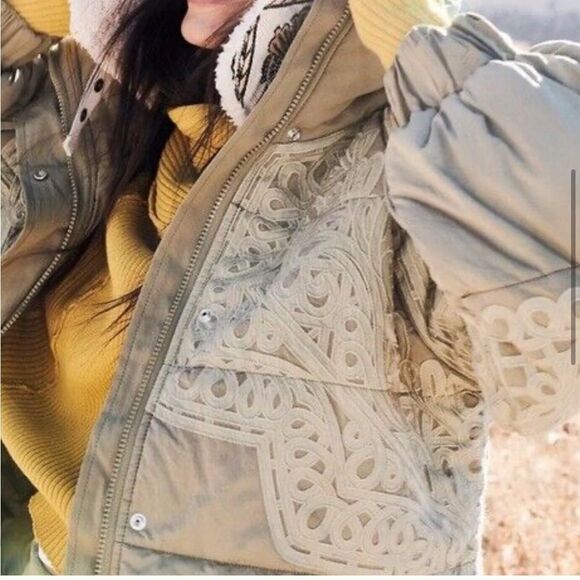 Free People Headed For The Hills Embroidered Puffer Jacket Military Green, S NWT - Picture 4 of 14